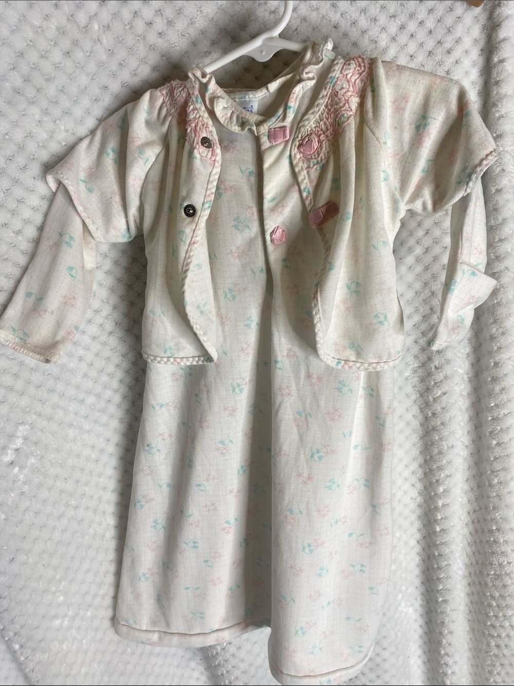 Very Vintage Carter's layette gown and over shirt Set with Pink and Mint Accents